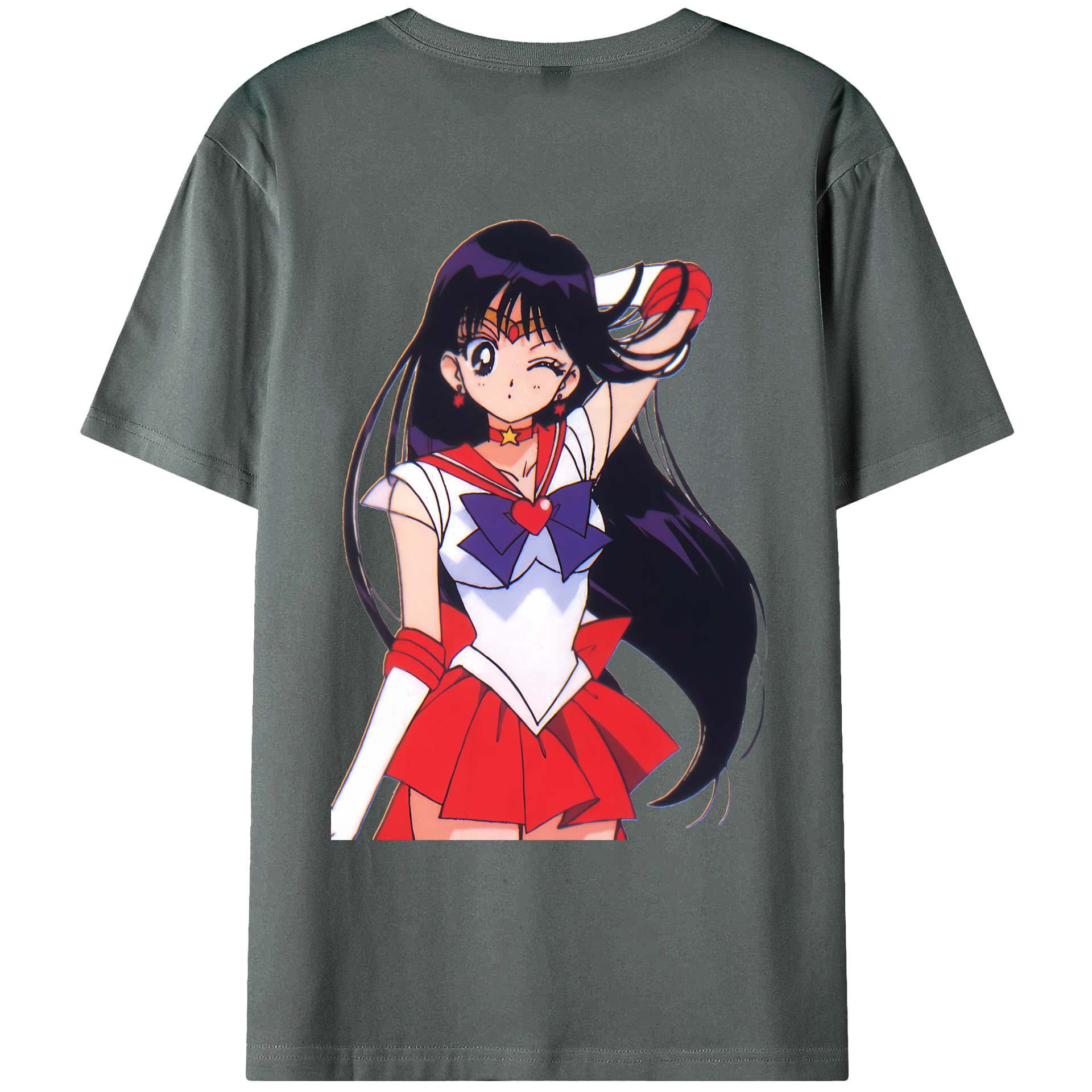 （画像用） 美少女戦士セーラームーン 火野レイ ひの レイ Sailor Moon Hino Rei （セーラーマーズ,Sailor Mars） 綿100％ メンズ半袖Tシャツ（バックプリント） 通気性